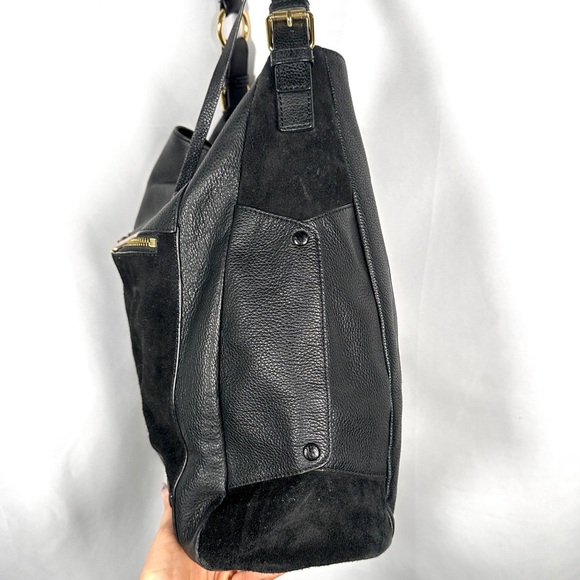 Vince Camuto Leather & Suede Hobo Shoulder Bag Black Gold Large - Picture 8 of 13